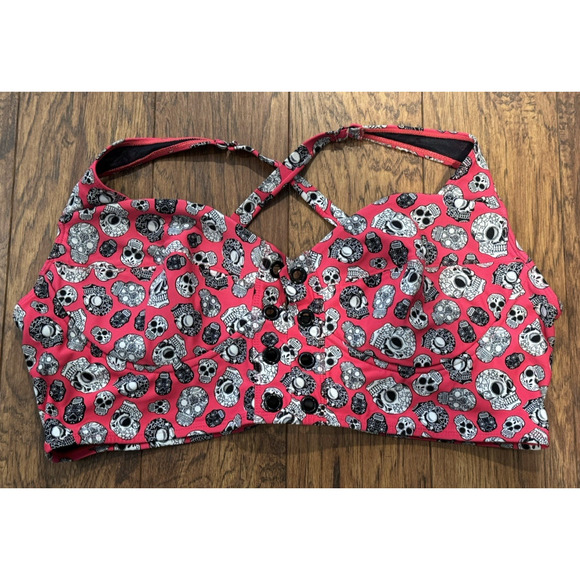 Torrid Pink Bikini Top Sugar Skulls Multi Color - String Missing- Women's Size 3 - Picture 7 of 7